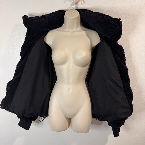 Zara Puffer Coat Jacket Womens M Black Quilted Wax Crop Oversized Winter - Picture 8 of 12